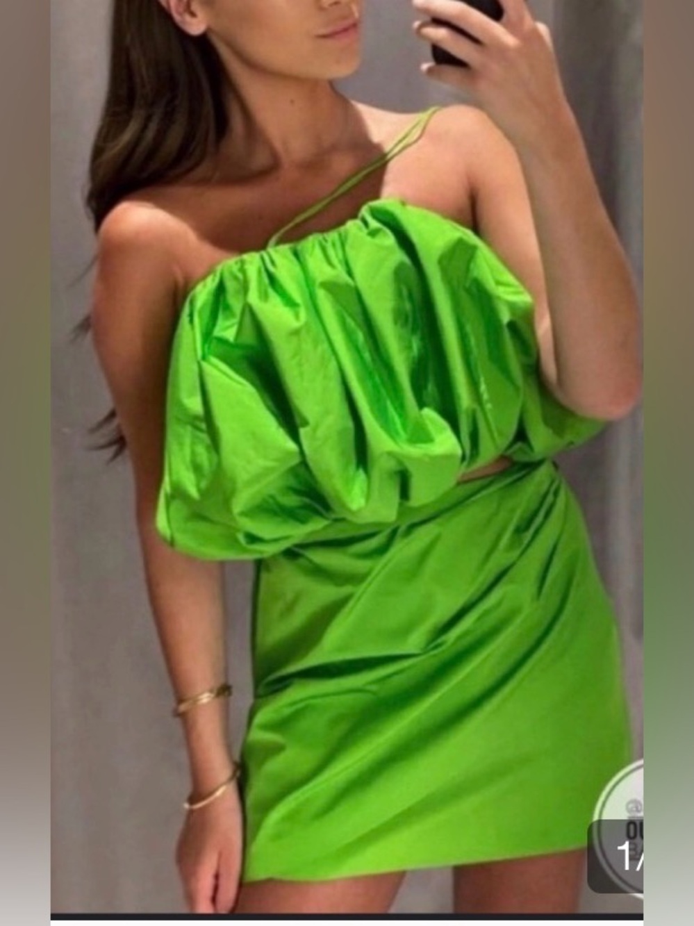 ZARA Limited Edition 2-piece set strapless bubble top, draped mini skirt Green S - Picture 4 of 13